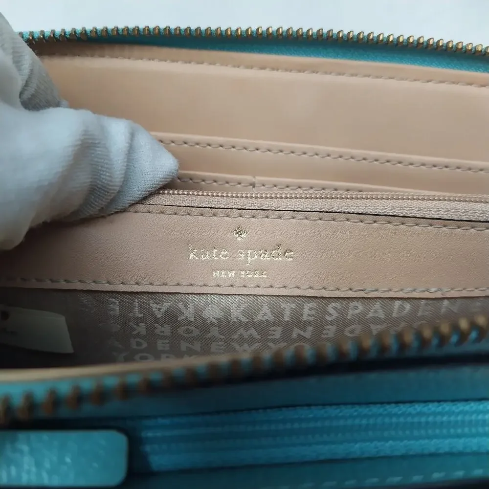 Kate Spade New York Blue Leather Credit Card Zipper Closure Wristlet - Wallet